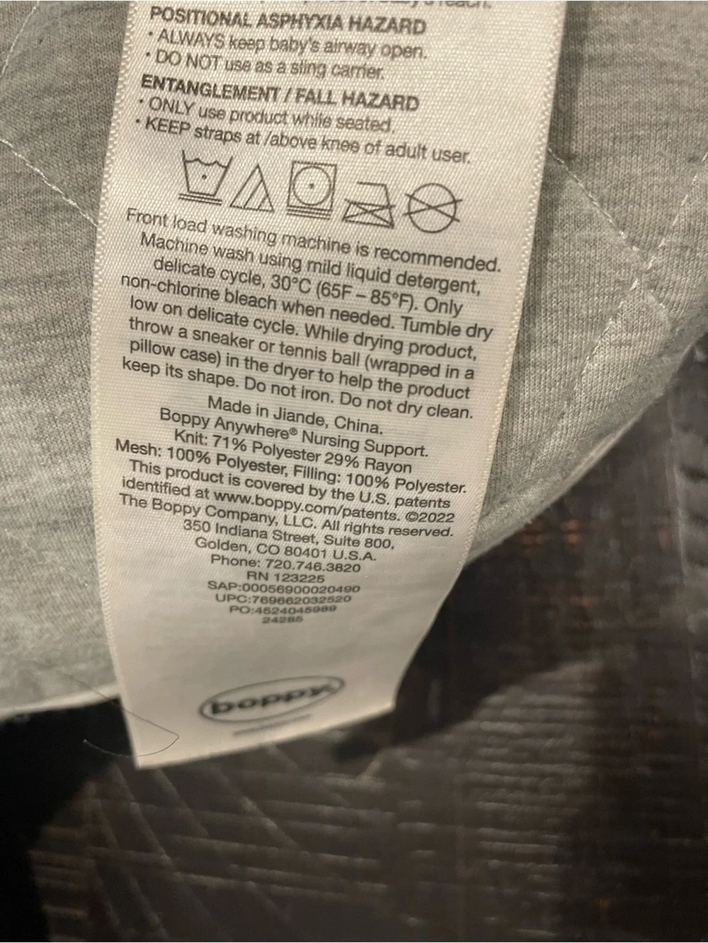 Boppy Quilted Grey Travel Nursing Pillow with Ties